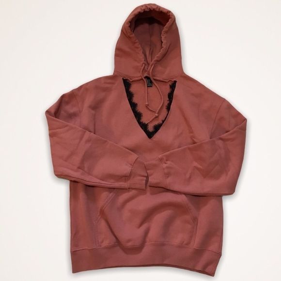 F21 Lace Trim V-Neck Oversized Hoodie - Picture 2 of 6